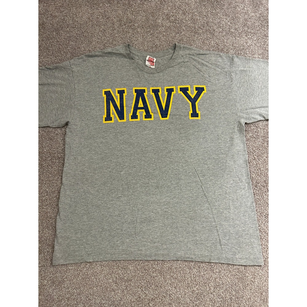 Bayside Navy Graphic T-Shirt Mens XL Gray Excellent Short Sleeve USA Made